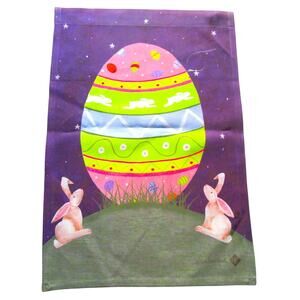 Easter Garden Flag Decorative Egg and Bunnies on Purple Background 12x17 Inches